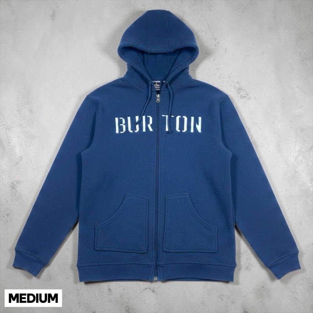 Vintage Y2K Burton Snowboards Hoodie Mens MED Blue Full Zip Stitched Logo Jacket